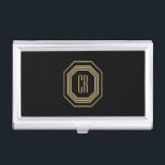 Vintage Art Deco Monogram Gold/Black Business Card Holder<br><div class="desc">Coordinates with the Vintage Art Deco Monogram Gold/Black Business Card Template by 1201AM. Your initials are elegantly displayed on this vintage-inspired faux metallic gold art deco plaque for a unique logo. A stylish and classic design on this personalised business card holder. © 1201AM CREATIVE</div>