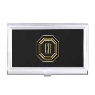 Vintage Art Deco Monogram Gold/Black Business Card Holder