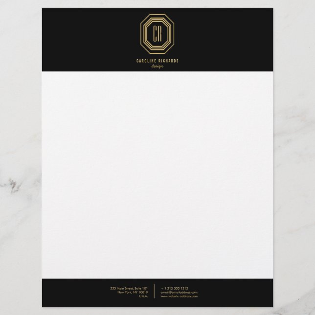 Vintage Art Deco Monogram Gold/Black Custom Letterhead (Front)