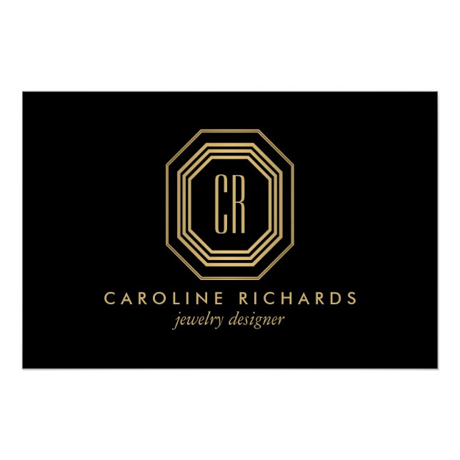 Vintage Art Deco Monogram Gold/Black Logo Download Poster (Front)