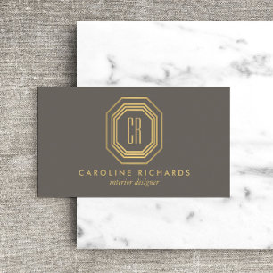 Vintage Art Deco Monogram Gold/Grey Business Card