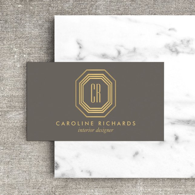Vintage Art Deco Monogram Gold/Grey Business Card (Creator Uploaded)