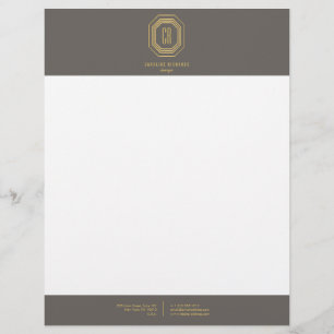 Vintage Art Deco Monogram Gold/Grey Custom Letterhead