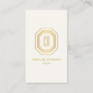 Vintage Art Deco Monogram Gold/Ivory Vertical Business Card