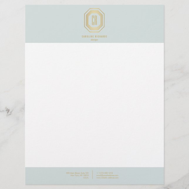 Vintage Art Deco Monogram Gold/Mint Custom Letterhead (Front)