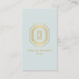 Vintage Art Deco Monogram Gold/Mint Vertical Business Card