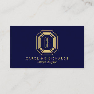 Vintage Art Deco Monogram Gold/Navy Business Card