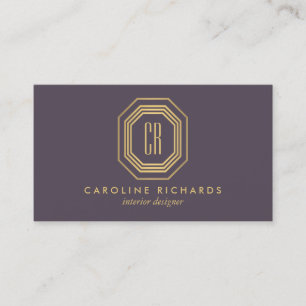 Vintage Art Deco Monogram Gold/Purple Business Card