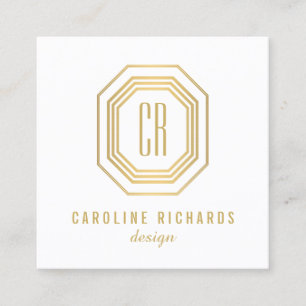 Vintage Art Deco Monogram Gold/White Square Business Card