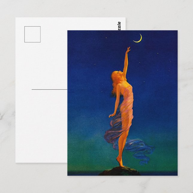 Vintage Art Deco Moon Goddess Celestial Art Postcard (Front/Back)
