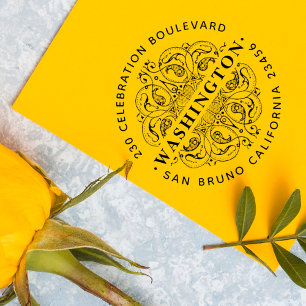 Vintage Art Deco Motif Custom Round Return Address Self-inking Stamp