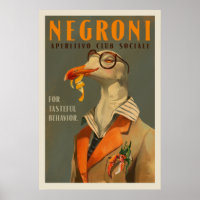 Vintage Art Deco Negroni Seagull Cocktail Bar Art