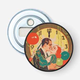 Vintage Art Deco New Year’s Eve Kiss Clock Bottle Opener