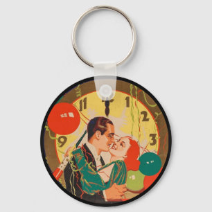 Vintage Art Deco New Year’s Eve Kiss Clock Key Ring
