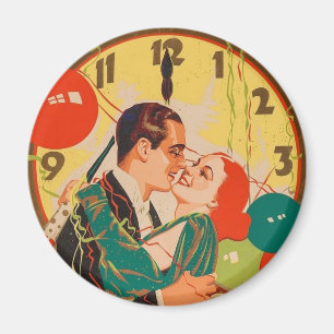 Vintage Art Deco New Year’s Eve Kiss Clock  Magnet