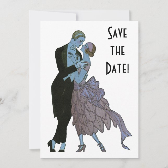 Vintage Art Deco Newlyweds, Love Wedding Dance Invitation (Front)