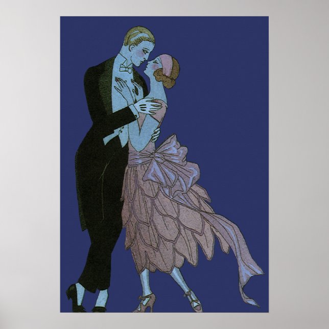 Vintage Art Deco Newlyweds, Love Wedding Dance Poster (Front)