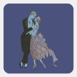 Vintage Art Deco Newlyweds, Love Wedding Dance Square Sticker