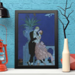 Vintage Art Deco Newlyweds, Oui by George Barbier Poster<br><div class="desc">Vintage illustration love and romance art deco image with a man and a woman dressed in formal attire ballroom dancing in the moonlight; she is in an elegant wedding gown resembling a flower with petals and he is in his finest tuxedo. The couple is standing on a balcony overlooking the...</div>