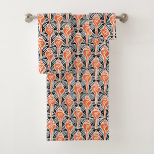 Vintage Art Deco or Art Nouveau Seashell Pattern Bath Towel Set