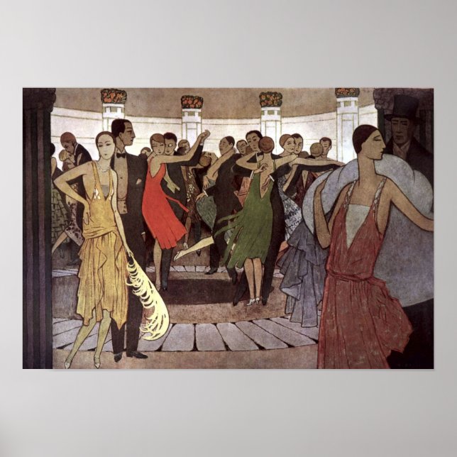 Vintage Art Deco Paris Night Dance Hall by Orazi Poster (Front)
