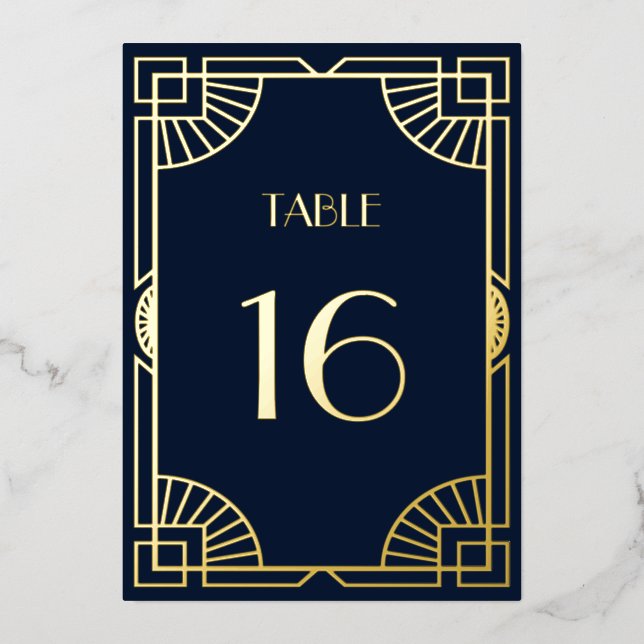 Vintage Art Deco Pattern Gold Wedding Table Number (Front)