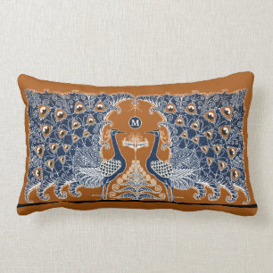 Vintage Art Deco Peacocks with Monogram Lumbar Cushion