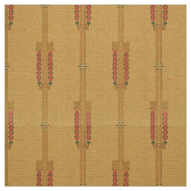 Vintage Art Deco Pink Flowers Pattern Fabric (Swatch)