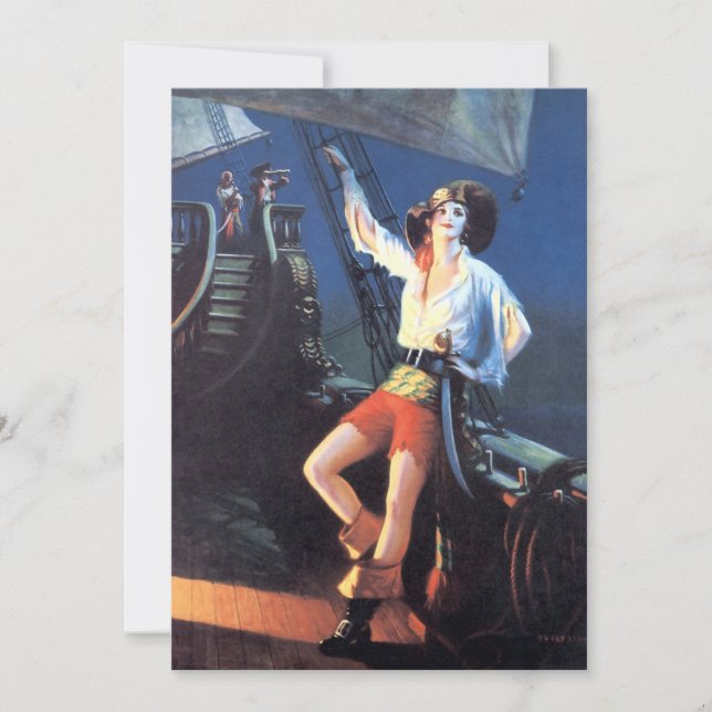 Vintage Art Deco Pirate Woman Card (Front)