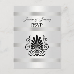 Vintage Art Deco Plume Black White RSVP 1 Invitation Postcard