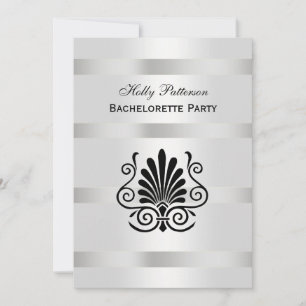 Vintage Art Deco Plume Black White V Bachelorette Invitation