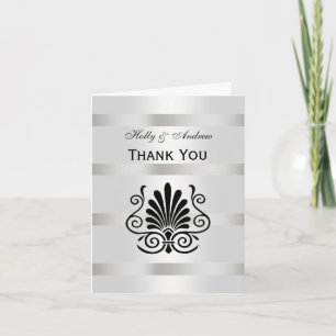 Vintage Art Deco Plume Black White V Thank You