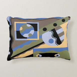 Vintage Art Deco Pochoir Jazz Cubism Pattern Decorative Cushion