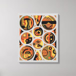 Vintage Art Deco Pochoir Jazz Geometric Circles Canvas Print<br><div class="desc">Vintage illustration art deco jazz pochoir pattern by Georges Valmier from the french pattern book Collection Decors et Couleurs series, 1930. Pochoir is a stencil technique common in surrealism paintings. A modern design featuring round geometric shapes of circles, lines and triangles. Beautiful warm autumn colour palette with orange, brown golden...</div>