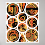 Vintage Art Deco Pochoir Jazz Geometric Circles Poster<br><div class="desc">Vintage illustration art deco jazz pochoir pattern by Georges Valmier from the french pattern book Collection Decors et Couleurs series, 1930. Pochoir is a stencil technique common in surrealism paintings. A modern design featuring round geometric shapes of circles, lines and triangles. Beautiful warm autumn colour palette with orange, brown golden...</div>