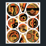 Vintage Art Deco Pochoir Jazz Geometric Circles Poster<br><div class="desc">Vintage illustration art deco jazz pochoir pattern by Georges Valmier from the french pattern book Collection Decors et Couleurs series, 1930. Pochoir is a stencil technique common in surrealism paintings. A modern design featuring round geometric shapes of circles, lines and triangles. Beautiful warm autumn colour palette with orange, brown golden...</div>
