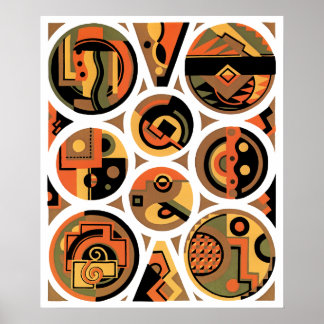 Vintage Art Deco Pochoir Jazz Geometric Circles Poster
