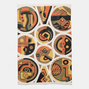 Vintage Art Deco Pochoir Jazz Geometric Circles Tea Towel