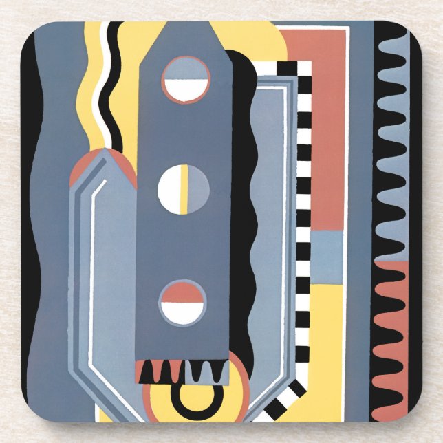 Vintage Art Deco Pochoir Jazz Geometric Patterns Coaster (Front)