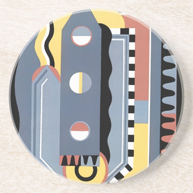 Vintage Art Deco Pochoir Jazz Geometric Patterns Coaster (Front)