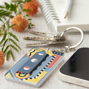Vintage Art Deco Pochoir Jazz Geometric Patterns Key Ring