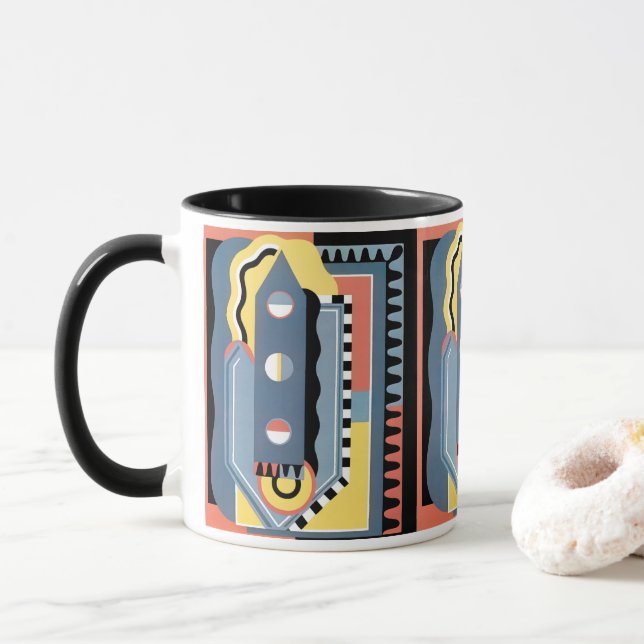 Vintage Art Deco Pochoir Jazz Geometric Patterns Mug (With Donut)