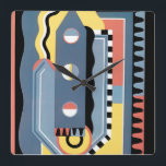 Vintage Art Deco Pochoir Jazz Geometric Patterns Square Wall Clock<br><div class="desc">Vintage illustration art deco pochoir pattern by Georges Valmier from the french pattern book Collection Decors et Couleurs series, 1930. Pochoir is a stencil technique common in surrealism paintings. A modern cubism design featuring a variety of geometric shapes and colours. This pattern includes a writing instrument that resembles a pencil...</div>