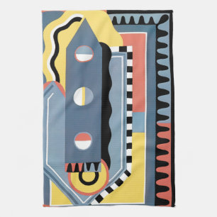 Vintage Art Deco Pochoir Jazz Geometric Patterns Tea Towel