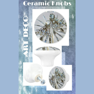 Vintage Art Deco Rhinestones Ceramic Knob