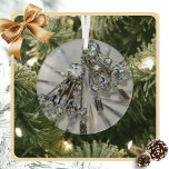 Vintage Art Deco Rhinestones Elegant Glam Glass Tree Decoration<br><div class="desc">Vintage art deco rhinestone earrings on cut crystal are the inspiration for these elegant and glamourous ornaments. This ornament in silver grey and blue is beautiful with a wonderful sense of retro glam and fun that is flirty, chic, girly and ultra feminine. Glam up your Holidays! This image is original...</div>