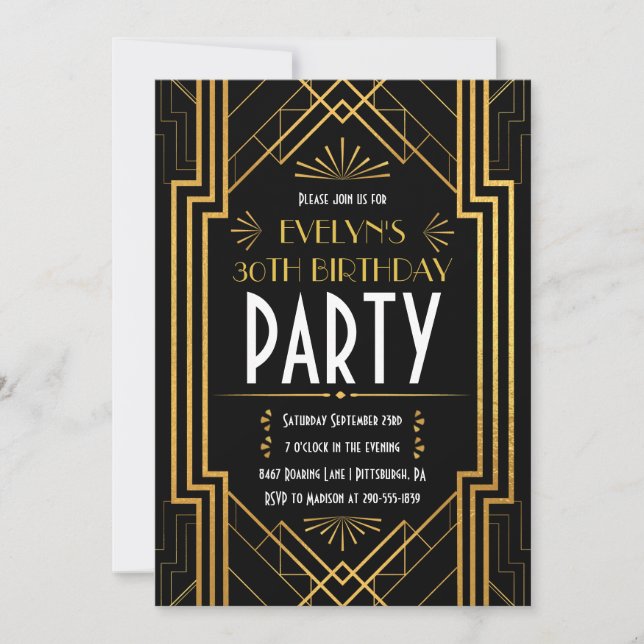 Vintage Art Deco Roaring 20s Birthday Invitation (Front)