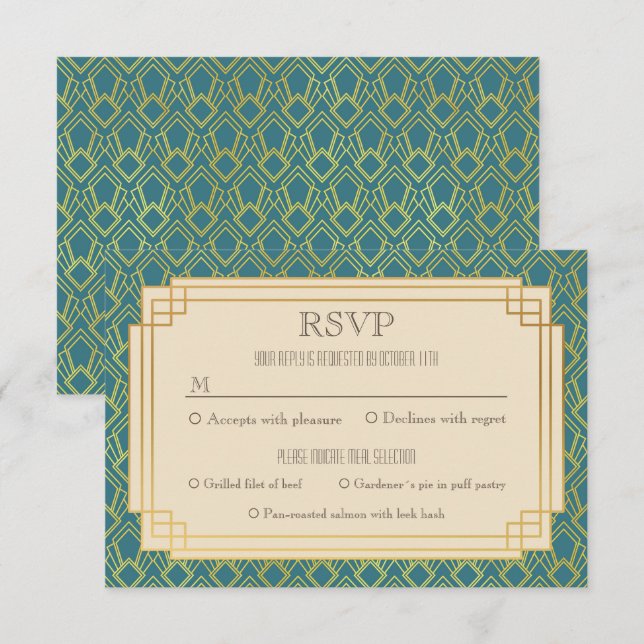 Vintage Art deco rsvp Invitation (Front/Back)