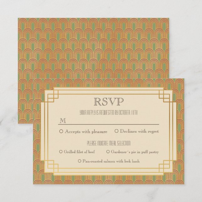 Vintage Art deco rsvp Invitation (Front/Back)