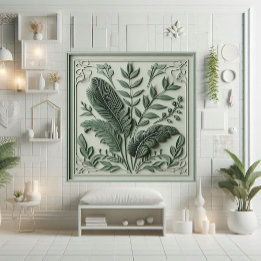 Vintage Art Deco Sage Green Leaf Botanical Design  Tile